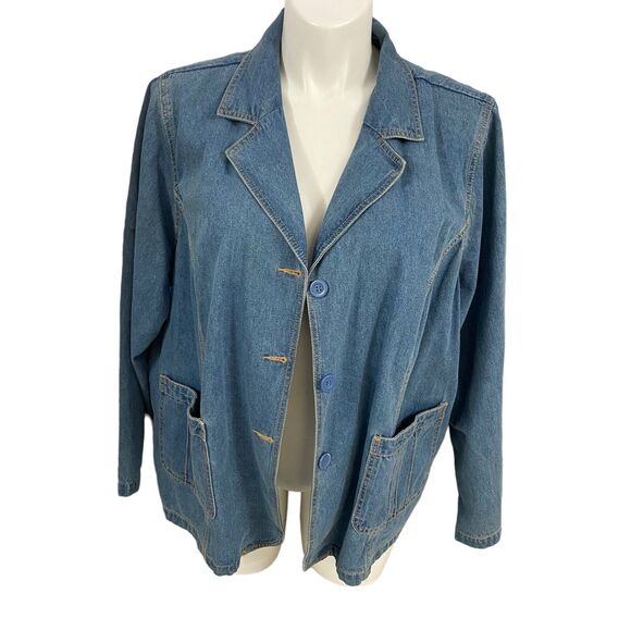 Denim & Co Blazer Womens 3x Blue Jacket Work Office Basic Festival Ranch America - Picture 10 of 16